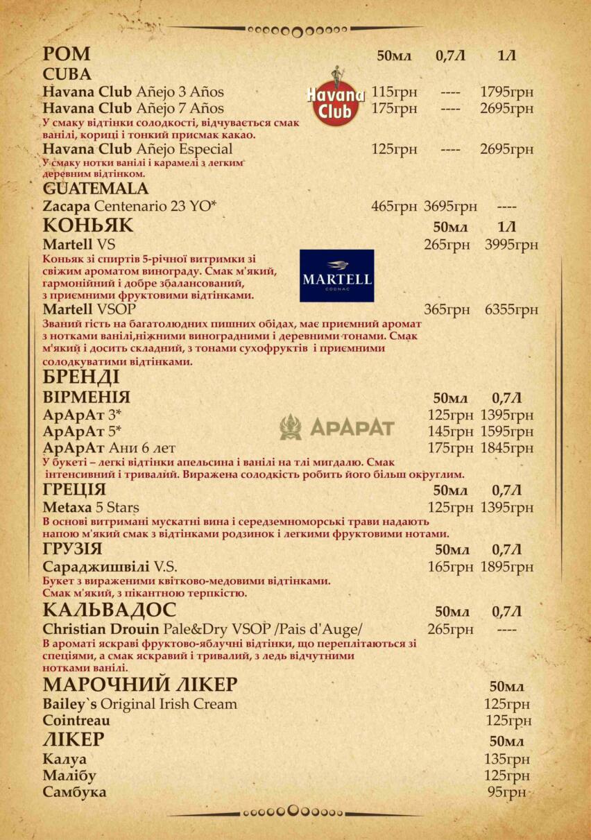 Меню бар Краків